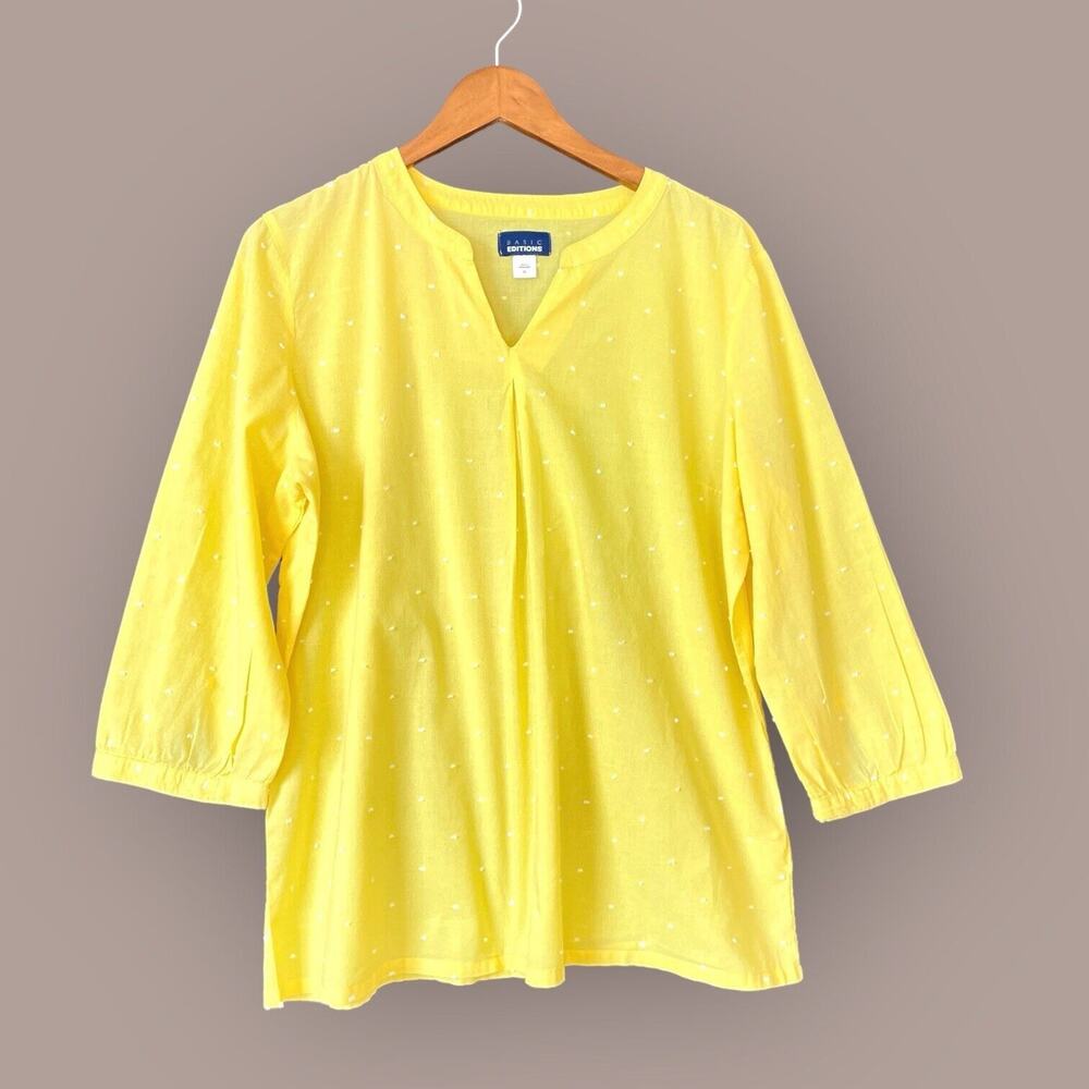 BASIC EDITION Women's Yellow Top Floral 3/4 Sleeve SZ/XL